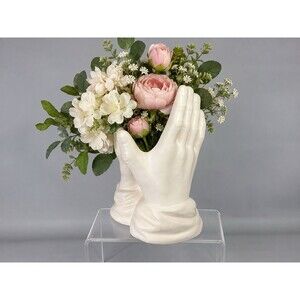 Vtg Relpo Japan Hand Vase Planter Hands Holding Flowers Bouquet Ceramic UNIQUE
